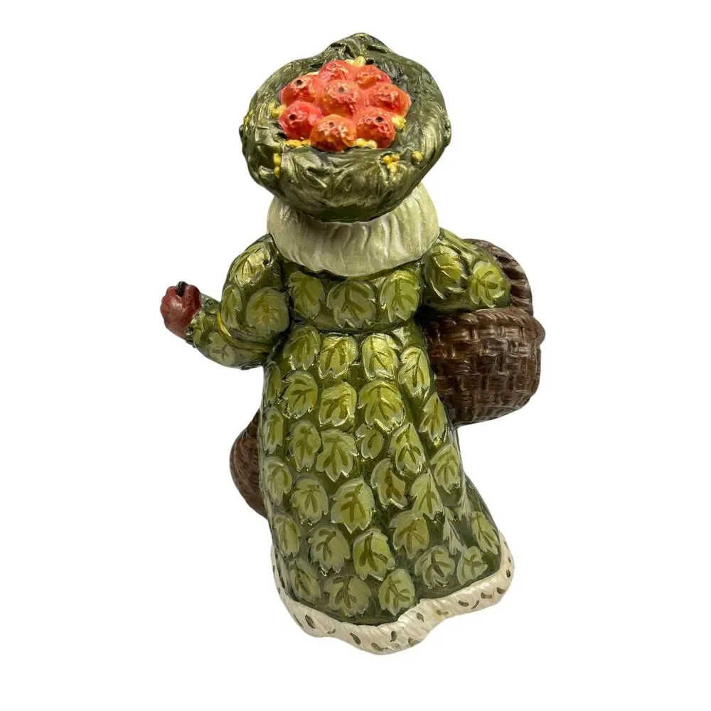 Vtg Old World Santa Claus Figurine | Green Leaf-Adorned Coat & Fruit Accents 9”‎